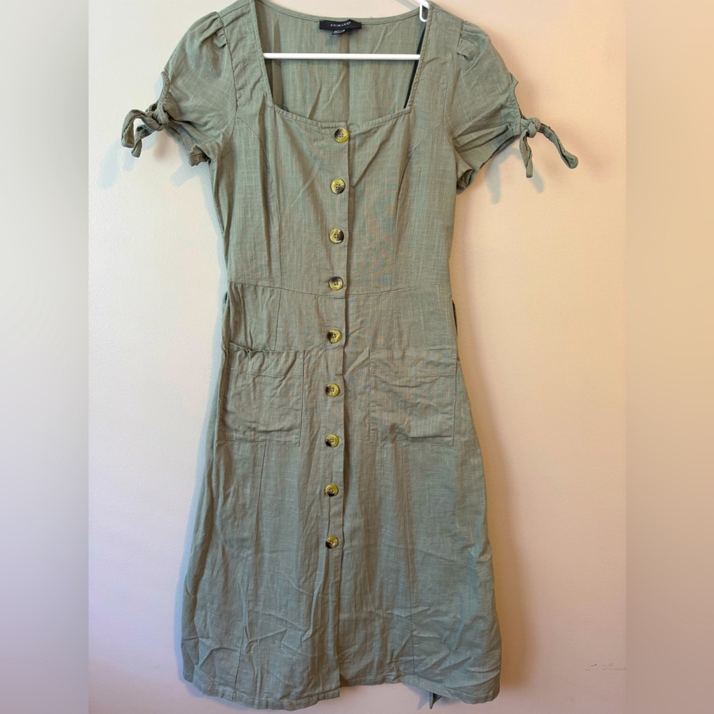 Primark Green Cotton Button Dress with pockets